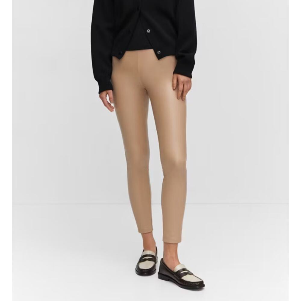 Mango MNG Beige Vegan Leather Mid-rise Ankle Legging Pants, size S